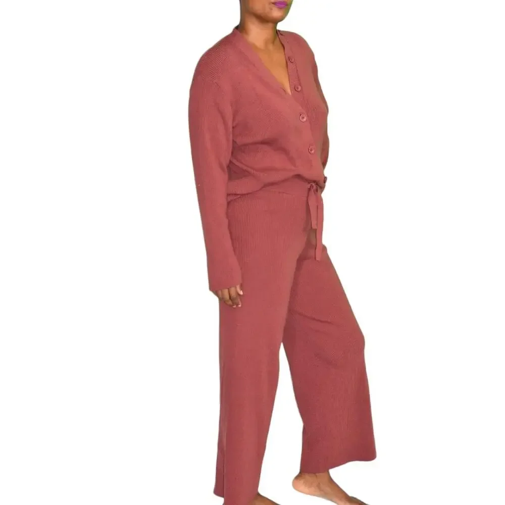 Mila Owen Jumpsuit Orange Ribbed Sweater Knit Straight Leg One Piece Stretch XS - Picture 3 of 15